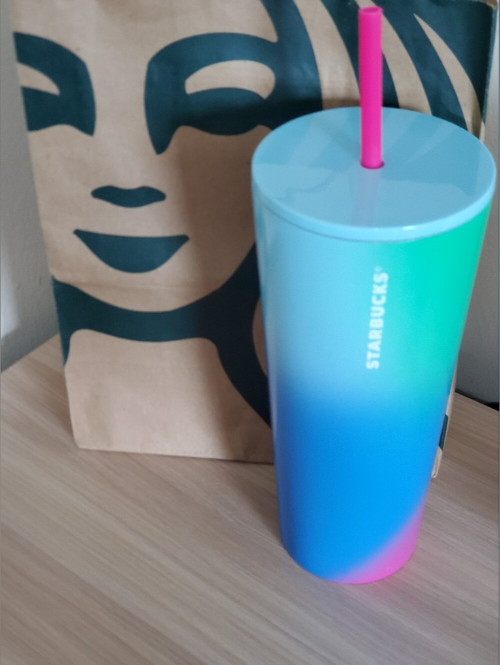 Starbucks Ombre Green Blue Pink Cotton Candy Stainless Steel Tumbler NWT